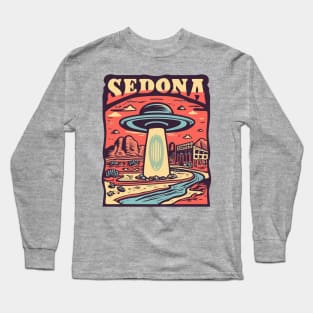 Vintage Retro Sedona UFO Art - Quirky Extraterrestrial Illustration Long Sleeve T-Shirt